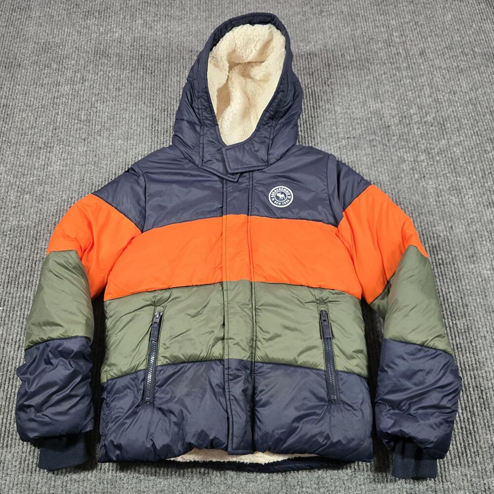 Abercrombie Kids Jacket Boys 13-14 Multicolor Hooded Sherpa Lined Ski Puffer